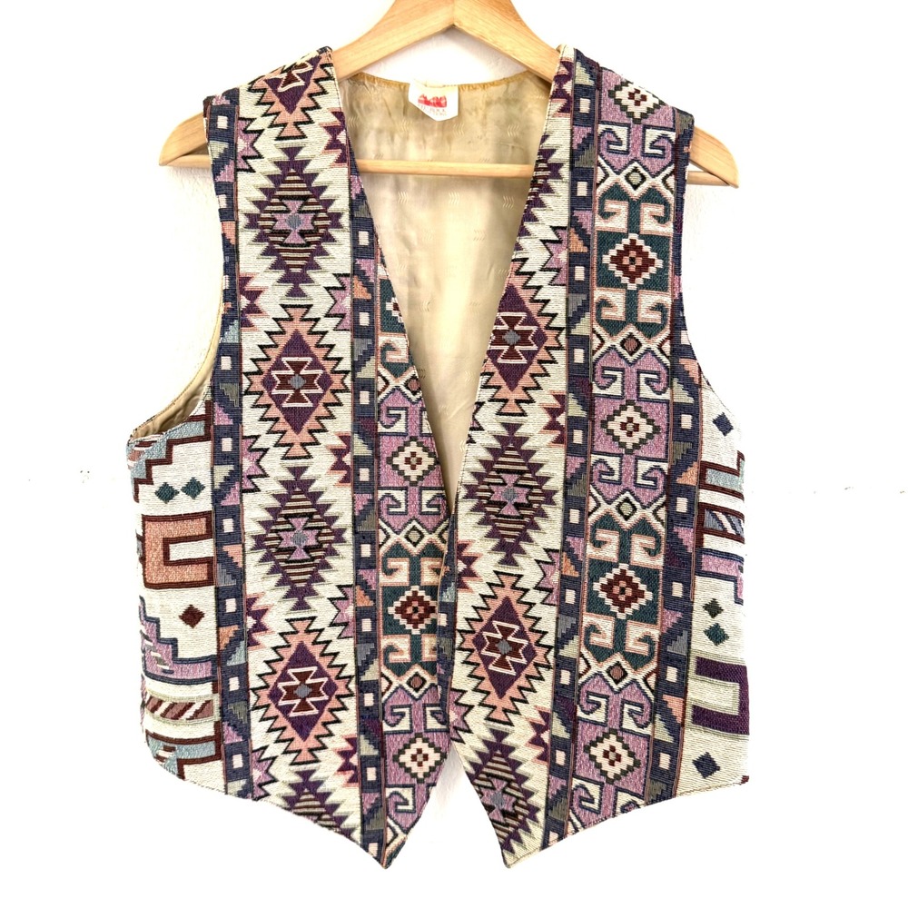 Red Rock‎ Reflections Tapestry Vest Southwestern Aztec Print Sleeveless Medium